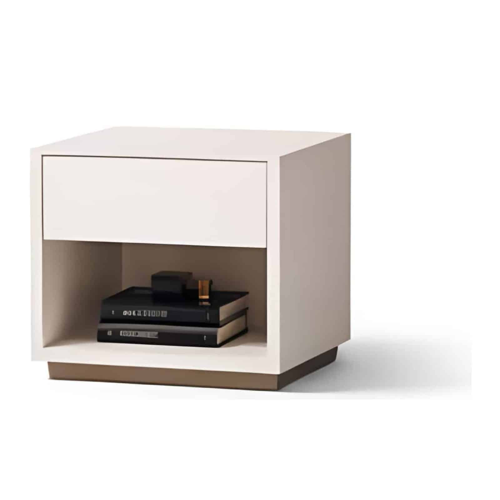 Rivo Bed and Nightstand Set presented in a contemporary bedroom with side perspective