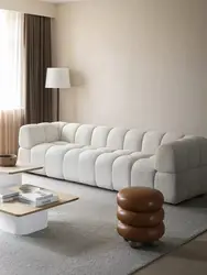 Bold Living Sofa Elegant curved seating with soft neutral upholstery