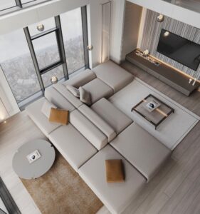 Wave L Shape sofa design in room view for contemporary interiors