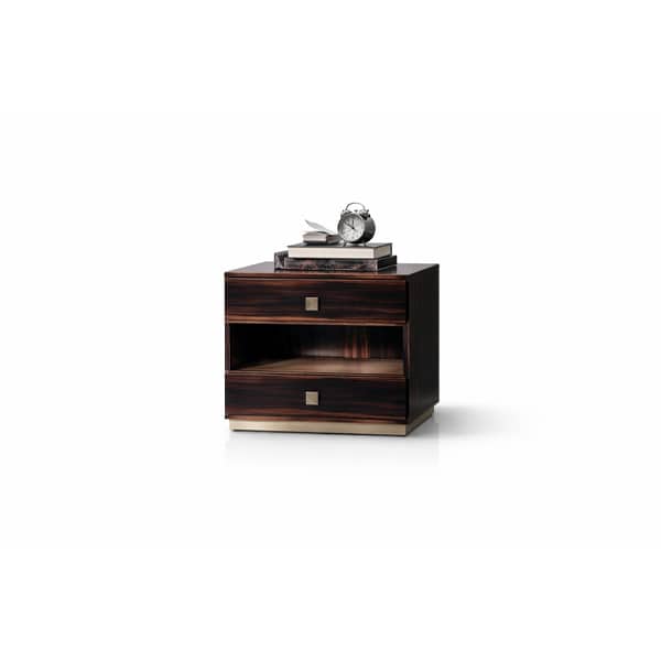 Tiva Bed and Nightstand Set presented in a clean bedroom with wide room view