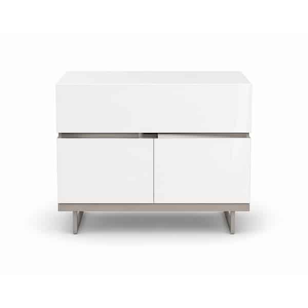 Pira Bed and Nightstand Set presented in a modern bedroom with close detail angle
