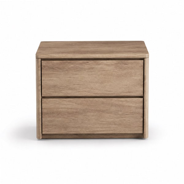 Nia Bed and Nightstand Set presented in a contemporary bedroom with wide room view
