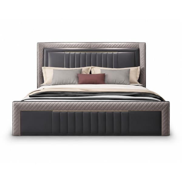Bedroom Bed and Nightstand Set presented in a clean bedroom with calm wide perspective with a clear product perspective