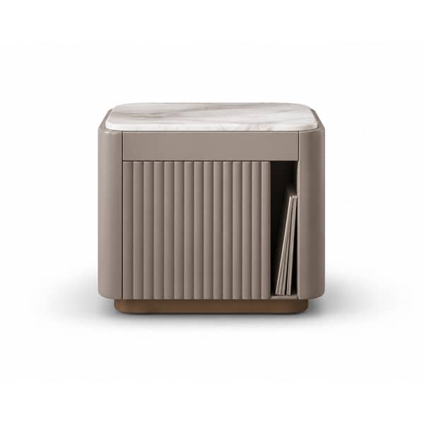 Lino Bed and Nightstand Set presented in a modern bedroom with close detail angle
