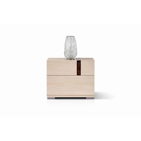 Veya Bed and Nightstand Set presented in a modern bedroom with close detail angle