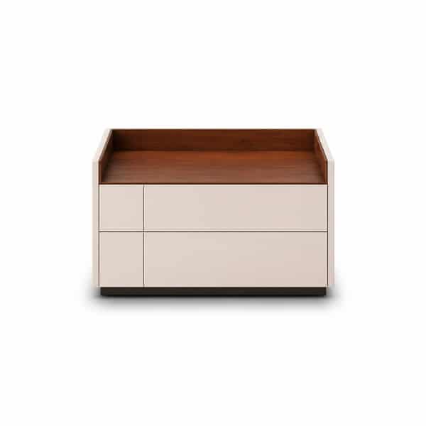 Bedroom Bed and Nightstand Set presented in a premium bedroom with polished side perspective with a clear product perspective