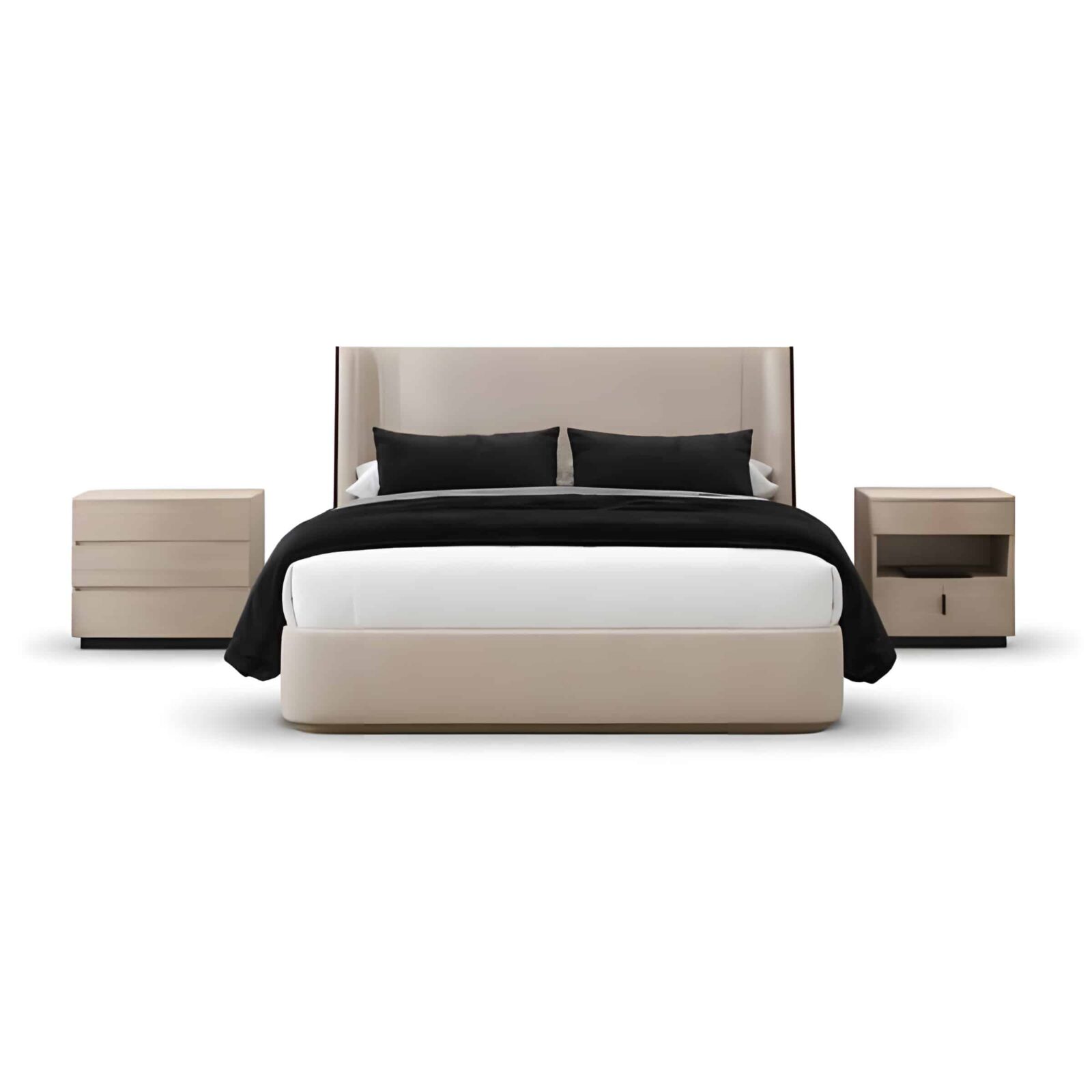 Bedroom Bed and Nightstand Set presented in a clean bedroom with calm furniture perspective