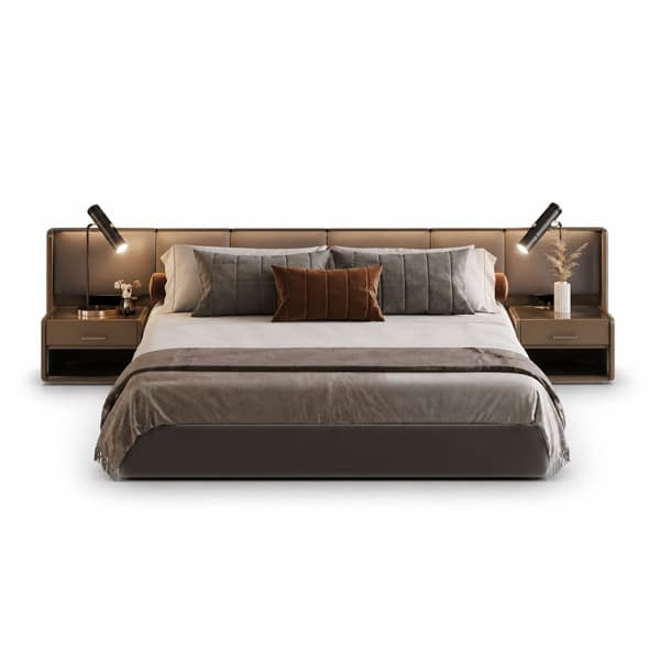 Bedroom Bed and Nightstand Set presented in a classic bedroom with airy decor perspective with a clear product perspective