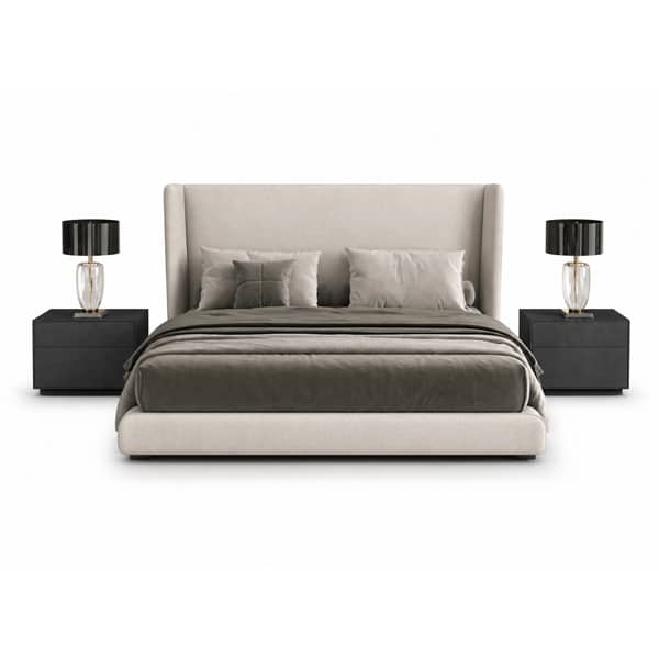 Bedroom Bed and Nightstand Set presented in a refined bedroom with fresh front perspective with a clear product perspective