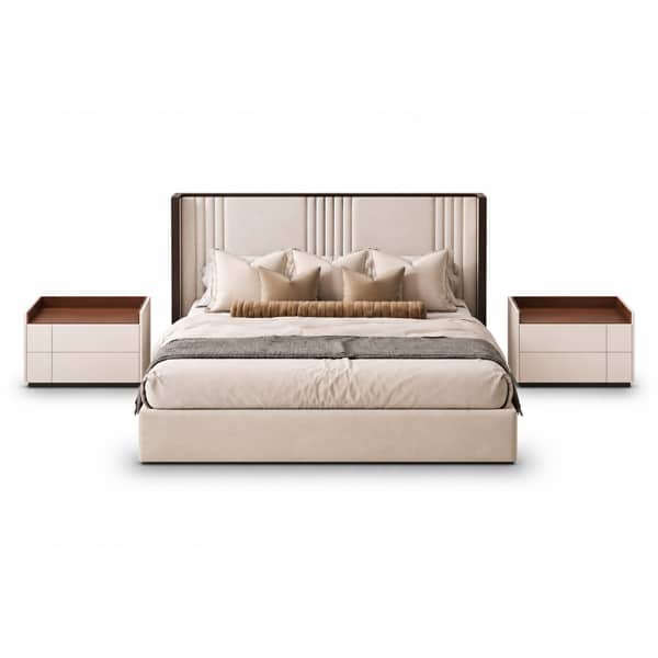 Bedroom Bed and Nightstand Set presented in a clean bedroom with sleek side perspective with a clear product perspective