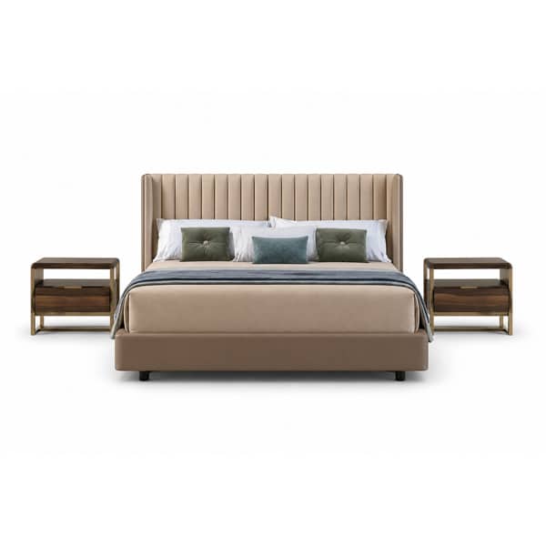 Bedroom Bed and Nightstand Set presented in a refined bedroom with fresh showroom perspective with a clear product perspective