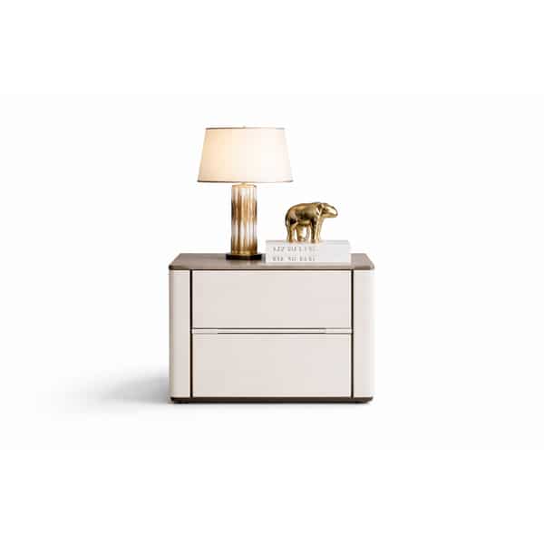 Bedroom Bed and Nightstand Set presented in a classic bedroom with gentle lifestyle perspective