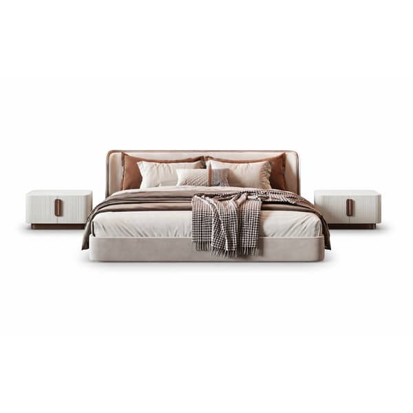 Bedroom Bed and Nightstand Set presented in a classic bedroom with gentle interior perspective
