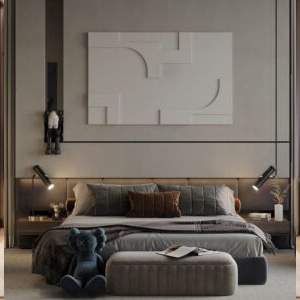 Leia Bed and Nightstand Set presented in a modern bedroom with close detail angle