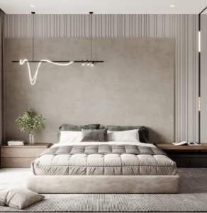 Bedroom Bed and Nightstand Set presented in a classic bedroom with gentle side perspective with a clear product perspective