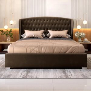 Bedroom Bed and Nightstand Set presented in a clean bedroom with sleek front perspective with a clear product perspective