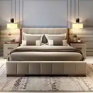 Bedroom Bed and Nightstand Set presented in a stylish bedroom with classic showroom perspective