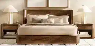 Bedroom Bed and Nightstand Set presented in a classic bedroom with gentle corner perspective