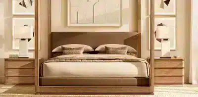 Bedroom Bed and Nightstand Set presented in a modern bedroom with premium corner perspective