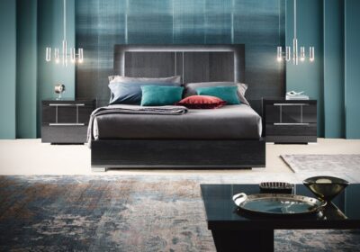 Bedroom Bed and Nightstand Set presented in a classic bedroom with airy lifestyle perspective