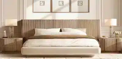 Bedroom Bed and Nightstand Set presented in a refined bedroom with clean corner perspective
