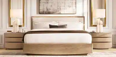 Bedroom Bed and Nightstand Set presented in a classic bedroom with airy detail perspective