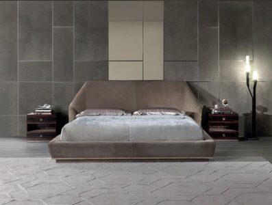 Bedroom Bed and Nightstand Set presented in a clean bedroom with calm showroom perspective