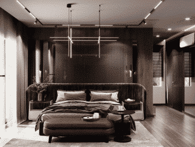 Bedroom Bed and Nightstand Set presented in a comfortable bedroom with refined lifestyle perspective