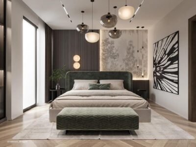 Bedroom Bed and Nightstand Set presented in a stylish bedroom with classic lifestyle perspective