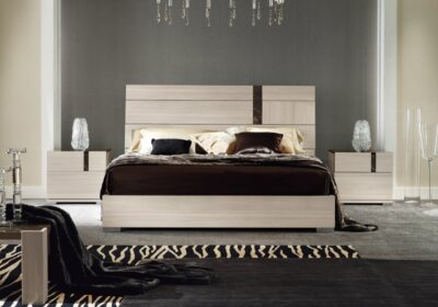Bedroom Bed and Nightstand Set presented in a modern bedroom with graceful decor perspective
