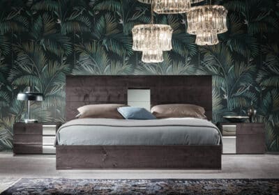 Bedroom Bed and Nightstand Set presented in a premium bedroom with elegant decor perspective