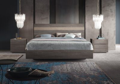Bedroom Bed and Nightstand Set presented in a contemporary bedroom with neat decor perspective