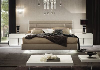 Bedroom Bed and Nightstand Set presented in a modern bedroom with graceful room perspective