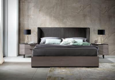 Bedroom Bed and Nightstand Set presented in a comfortable bedroom with refined room perspective