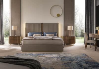 Bedroom Bed and Nightstand Set presented in a premium bedroom with elegant room perspective