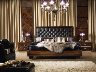 Bedroom Bed and Nightstand Set presented in a comfortable bedroom with cozy room perspective