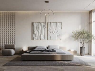 Bedroom Bed and Nightstand Set presented in a stylish bedroom with classic interior perspective