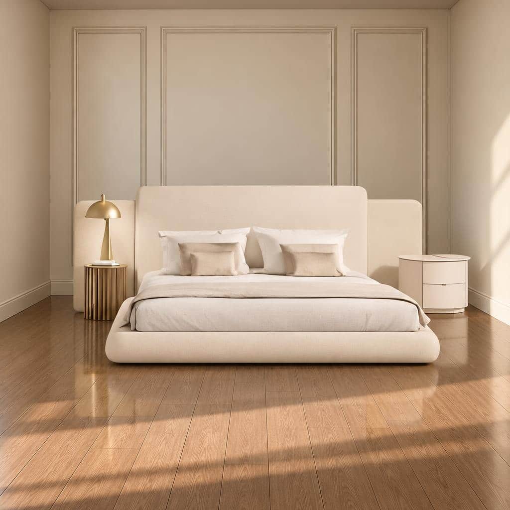 Bedroom Bed and Nightstand Set presented in a cozy bedroom with smart detail perspective with a clear product perspective