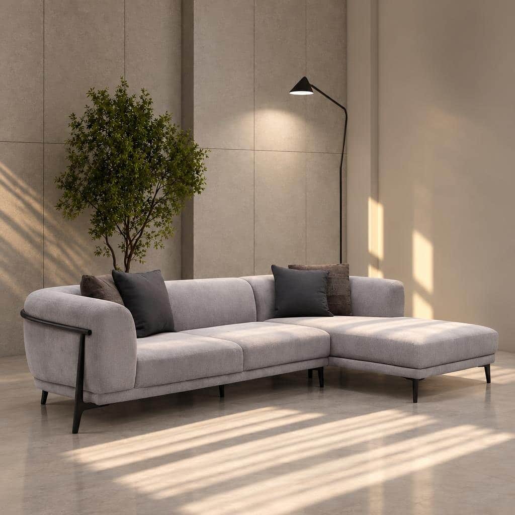 Zyren L Shape front view for modern L Shape living room furniture