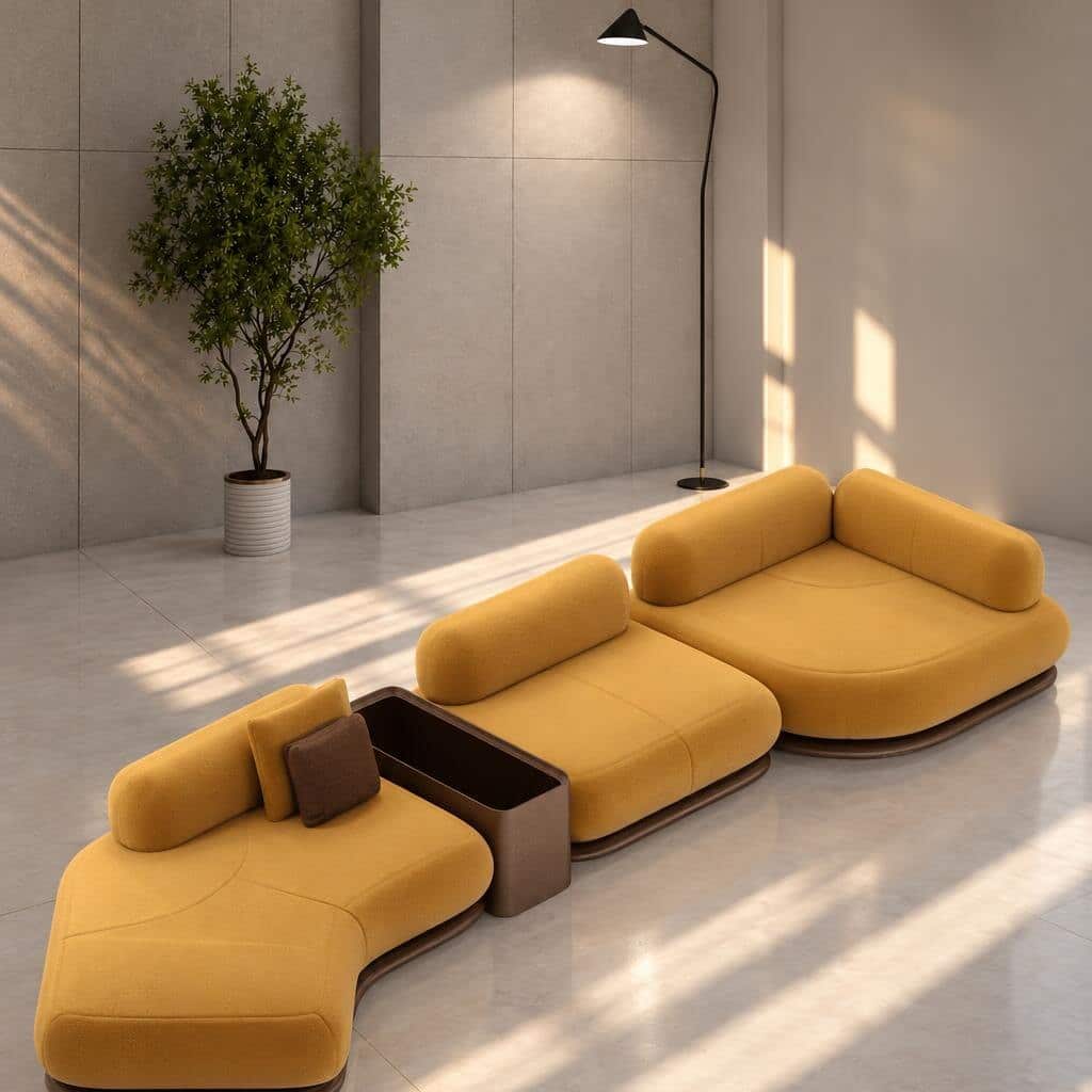 Zavi L Shape front view for modern L Shape living room furniture